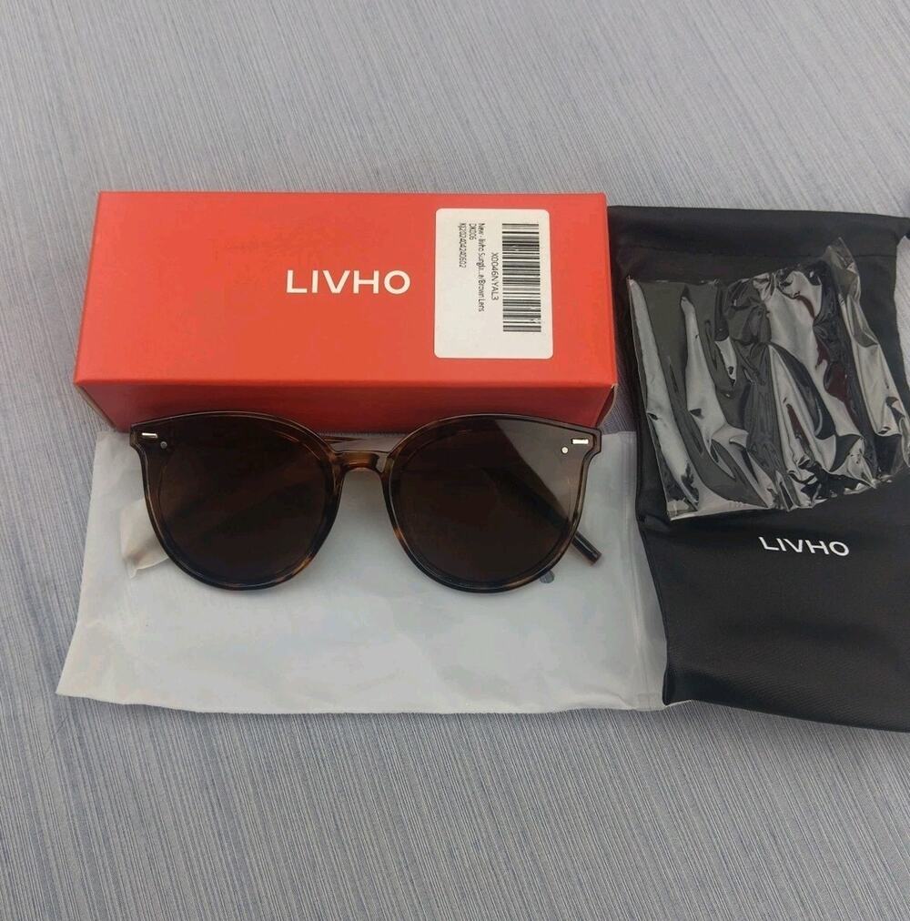 Livho Polarized Sunglasses, Retro Oversized Round Lenses, Brown Tortoise, NWT